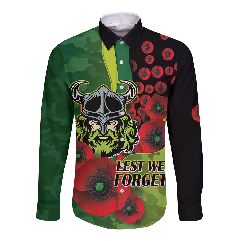 Canberra Raiders ANZAC Personalised Long Sleeve Button Shirt Lest We Forget Poppy Camo