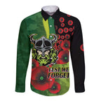 Canberra Raiders ANZAC Personalised Long Sleeve Button Shirt Lest We Forget Poppy Camo