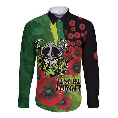 Canberra Raiders ANZAC Personalised Long Sleeve Button Shirt Lest We Forget Poppy Camo