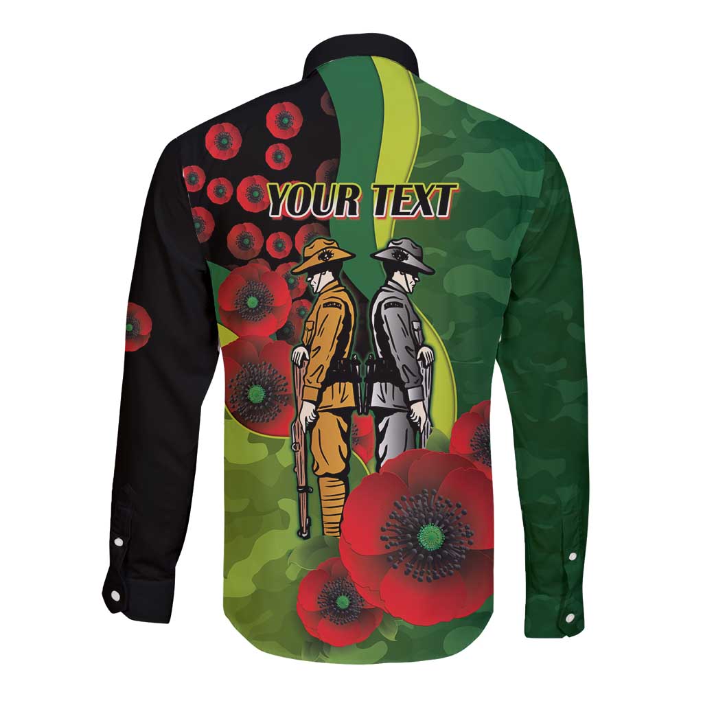 Canberra Raiders ANZAC Personalised Long Sleeve Button Shirt Lest We Forget Poppy Camo