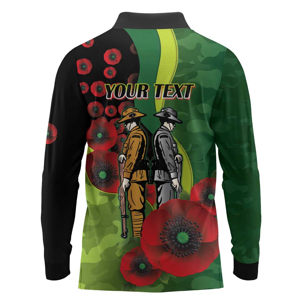 Canberra Raiders ANZAC Personalised Long Sleeve Polo Shirt Lest We Forget Poppy Camo