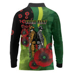 Canberra Raiders ANZAC Personalised Long Sleeve Polo Shirt Lest We Forget Poppy Camo