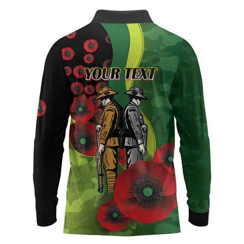 Canberra Raiders ANZAC Personalised Long Sleeve Polo Shirt Lest We Forget Poppy Camo