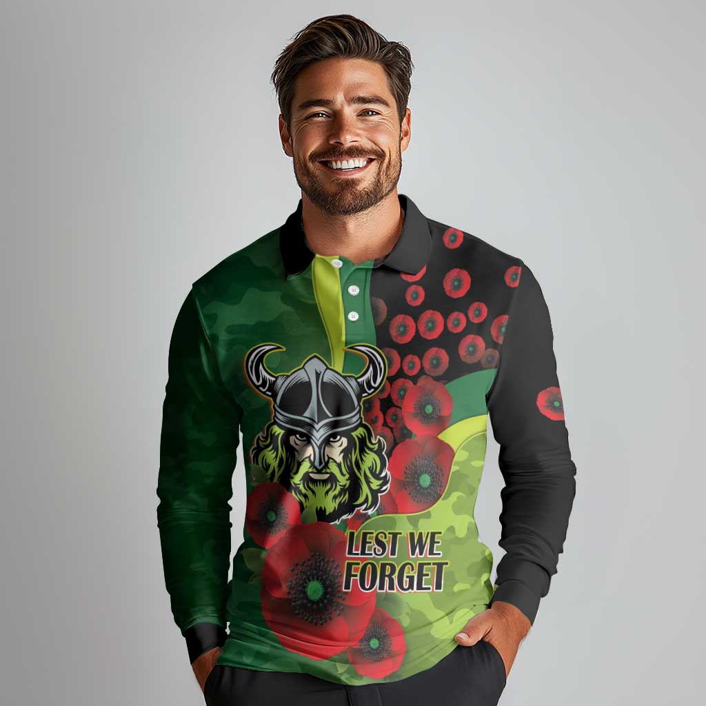 Canberra Raiders ANZAC Personalised Long Sleeve Polo Shirt Lest We Forget Poppy Camo