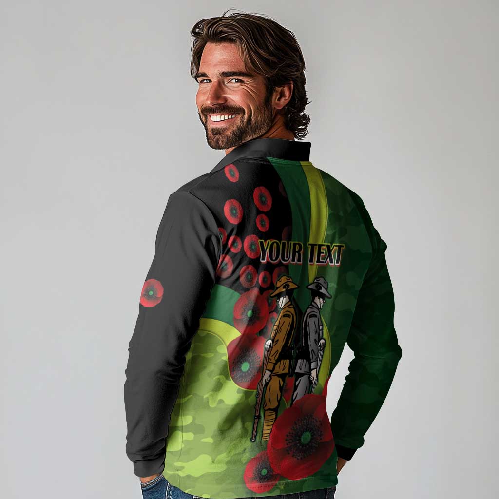 Canberra Raiders ANZAC Personalised Long Sleeve Polo Shirt Lest We Forget Poppy Camo