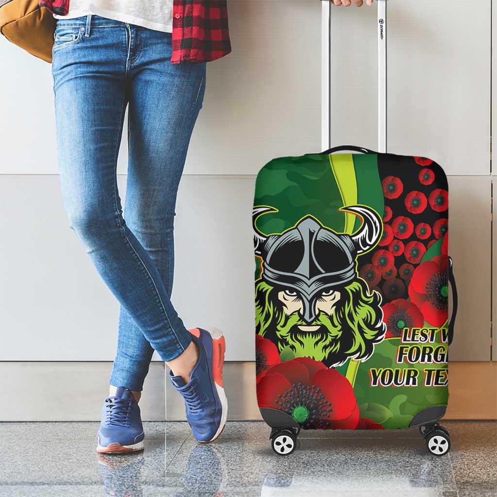 Canberra Raiders ANZAC Personalised Luggage Cover Lest We Forget Poppy Camo