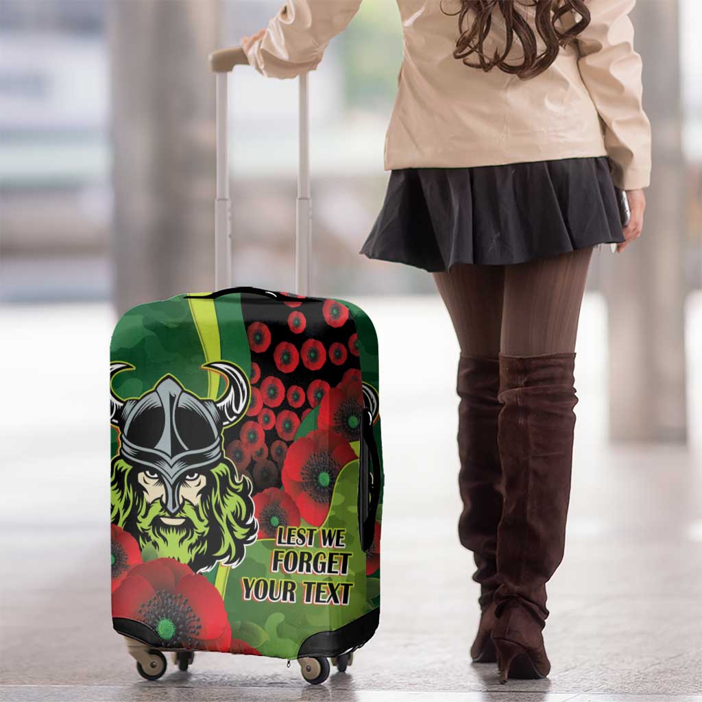 Canberra Raiders ANZAC Personalised Luggage Cover Lest We Forget Poppy Camo