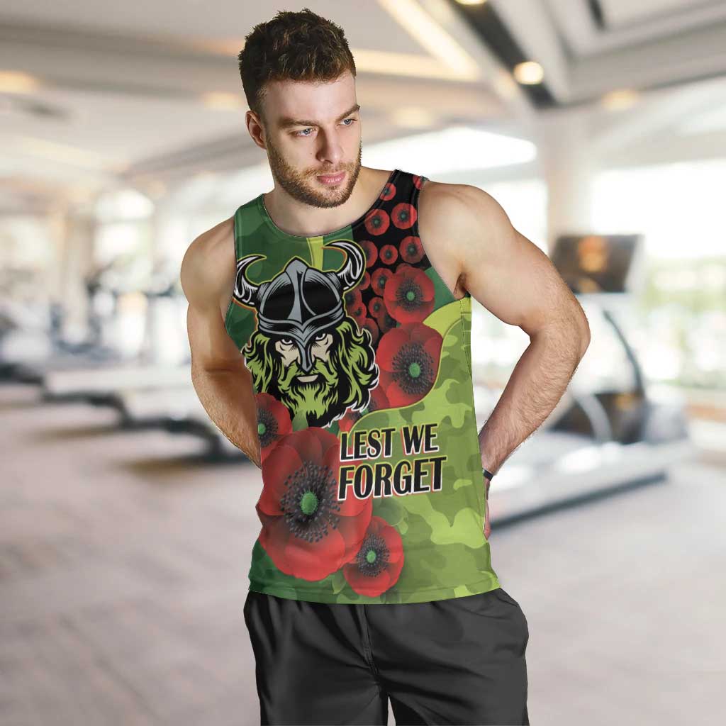 Canberra Raiders ANZAC Personalised Men Tank Top Lest We Forget Poppy Camo