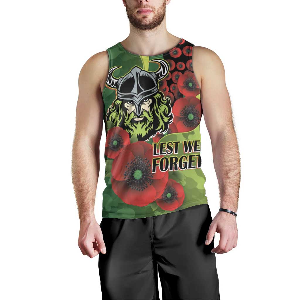 Canberra Raiders ANZAC Personalised Men Tank Top Lest We Forget Poppy Camo