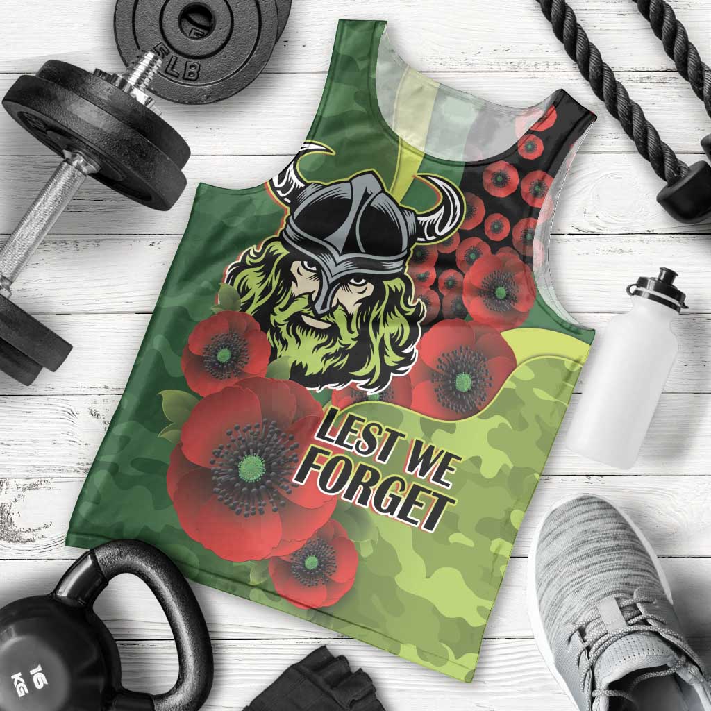 Canberra Raiders ANZAC Personalised Men Tank Top Lest We Forget Poppy Camo