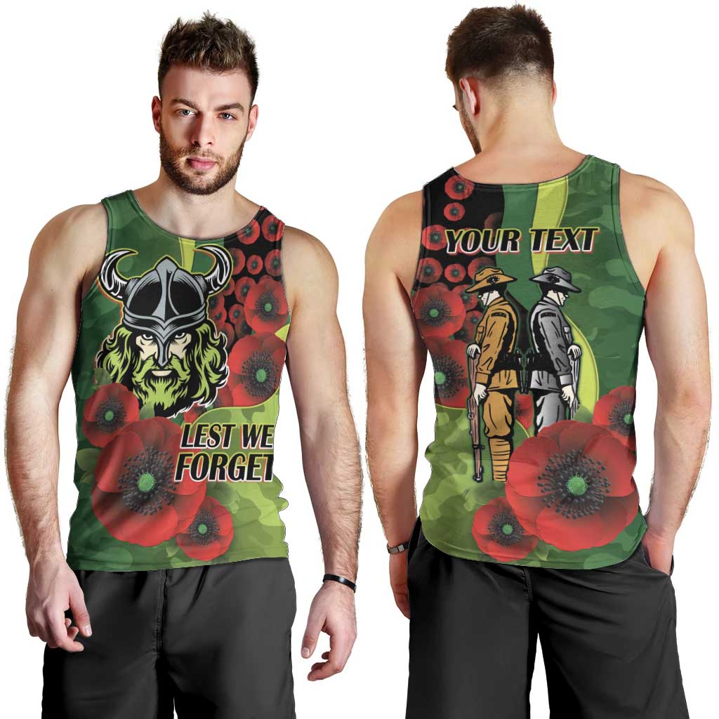 Canberra Raiders ANZAC Personalised Men Tank Top Lest We Forget Poppy Camo