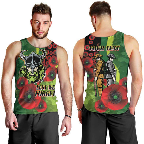 Canberra Raiders ANZAC Personalised Men Tank Top Lest We Forget Poppy Camo