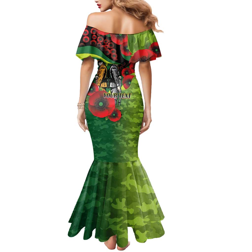 Canberra Raiders ANZAC Personalised Mermaid Dress Lest We Forget Poppy Camo