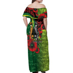 Canberra Raiders ANZAC Personalised Off Shoulder Maxi Dress Lest We Forget Poppy Camo