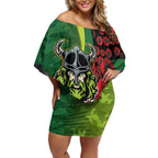 Canberra Raiders ANZAC Personalised Off Shoulder Short Dress Lest We Forget Poppy Camo