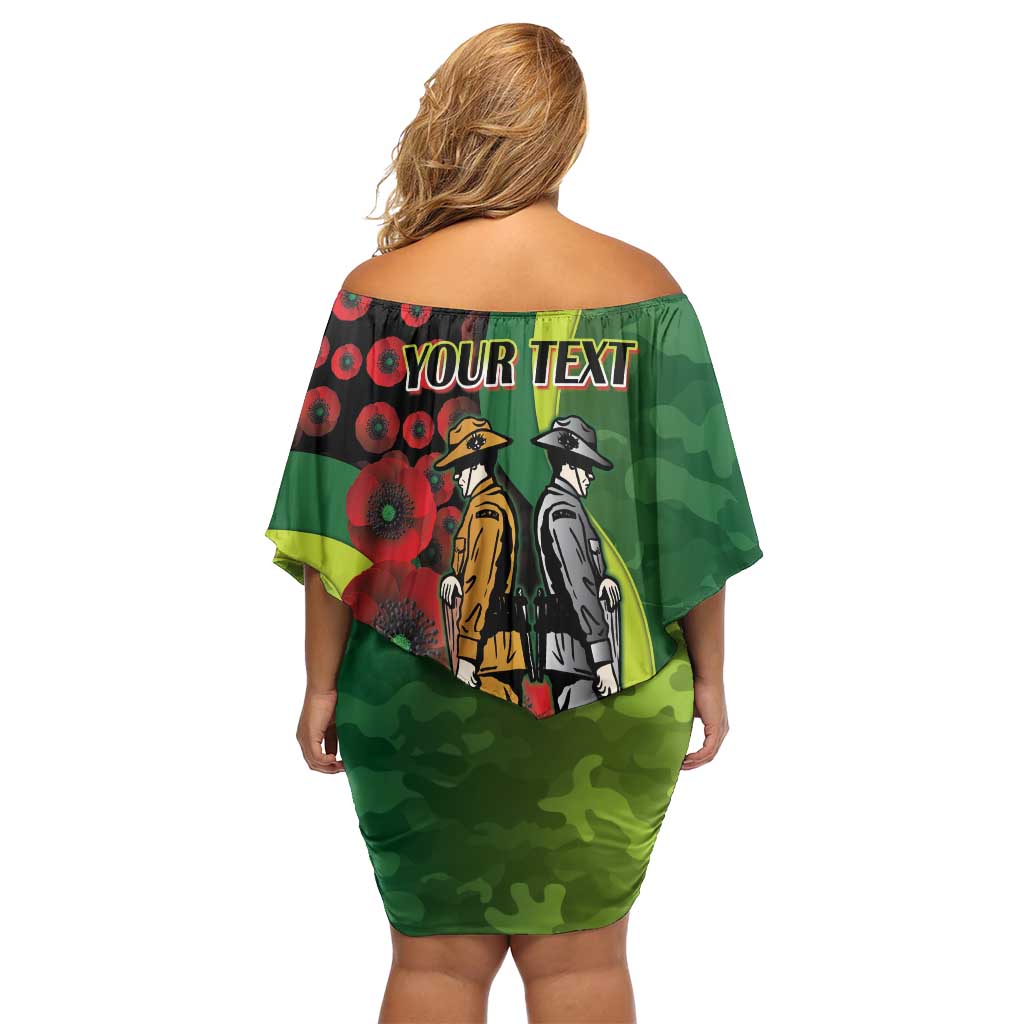 Canberra Raiders ANZAC Personalised Off Shoulder Short Dress Lest We Forget Poppy Camo