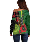 Canberra Raiders ANZAC Personalised Off Shoulder Sweater Lest We Forget Poppy Camo