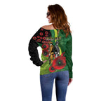 Canberra Raiders ANZAC Personalised Off Shoulder Sweater Lest We Forget Poppy Camo