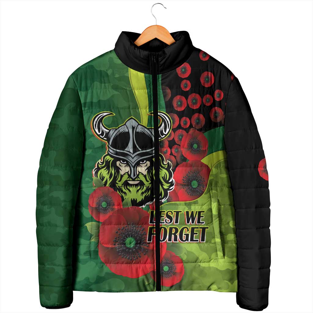 Canberra Raiders ANZAC Personalised Padded Jacket Lest We Forget Poppy Camo