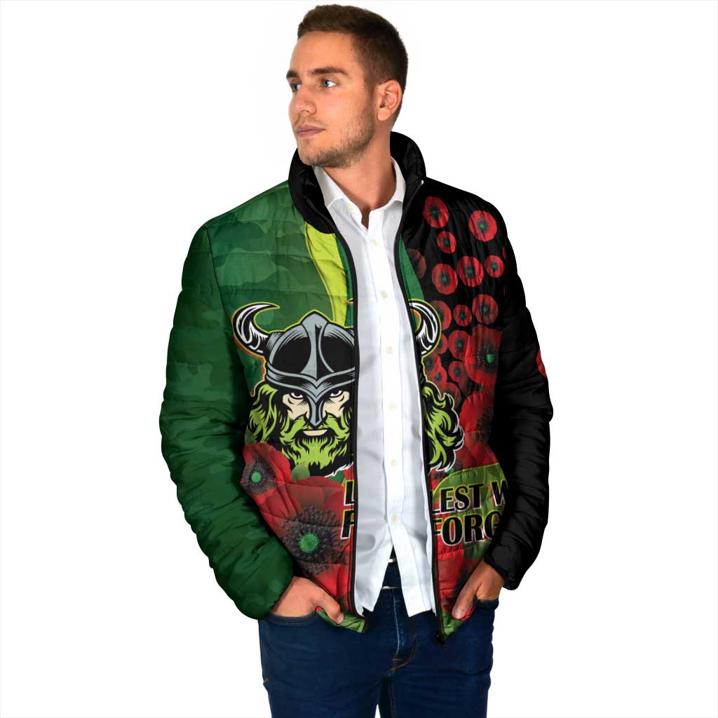 Canberra Raiders ANZAC Personalised Padded Jacket Lest We Forget Poppy Camo