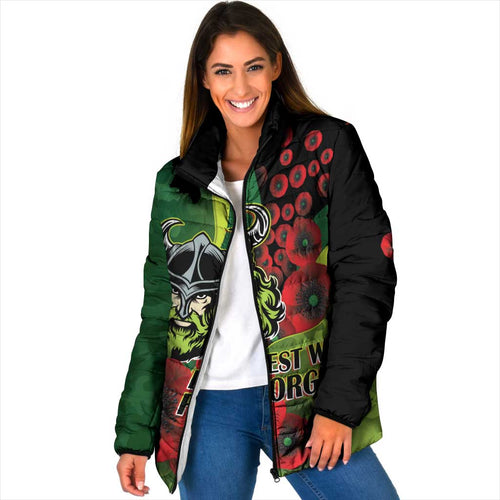 Canberra Raiders ANZAC Personalised Padded Jacket Lest We Forget Poppy Camo