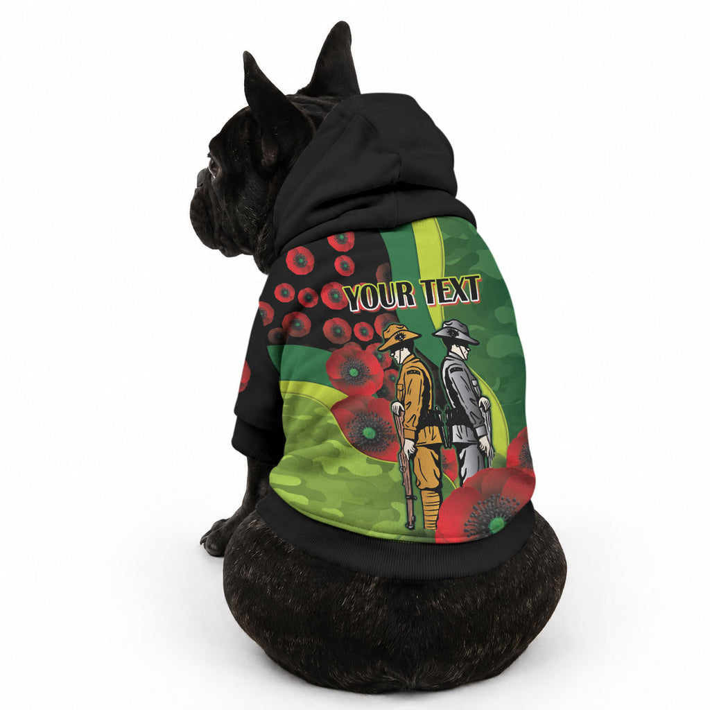 Canberra Raiders ANZAC Personalised Pet Hoodie Lest We Forget Poppy Camo
