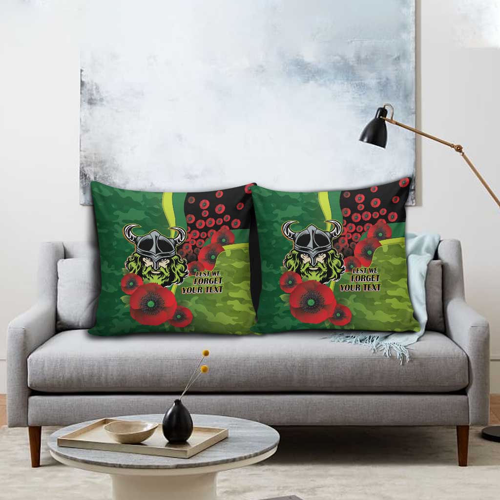 Canberra Raiders ANZAC Personalised Pillow Cover Lest We Forget Poppy Camo