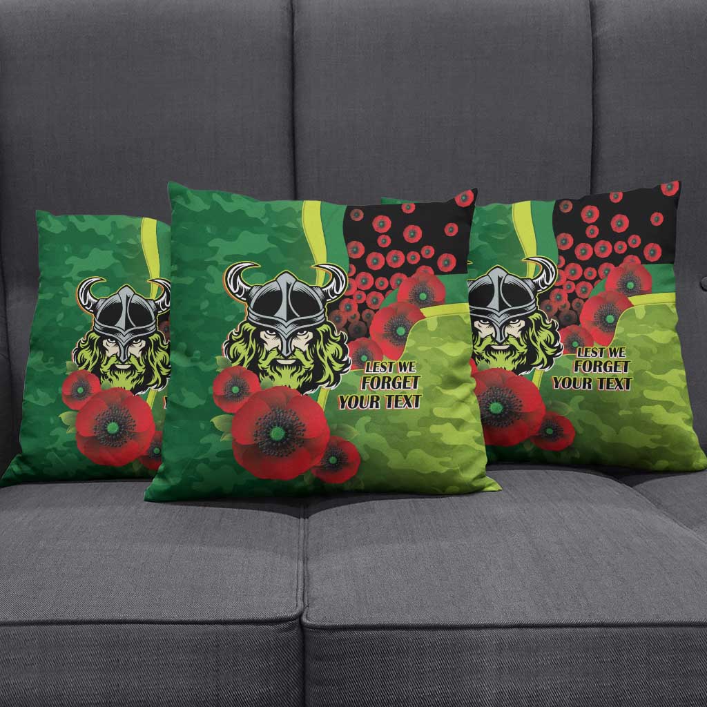 Canberra Raiders ANZAC Personalised Pillow Cover Lest We Forget Poppy Camo