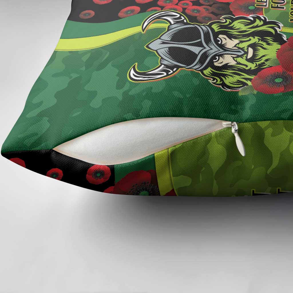 Canberra Raiders ANZAC Personalised Pillow Cover Lest We Forget Poppy Camo