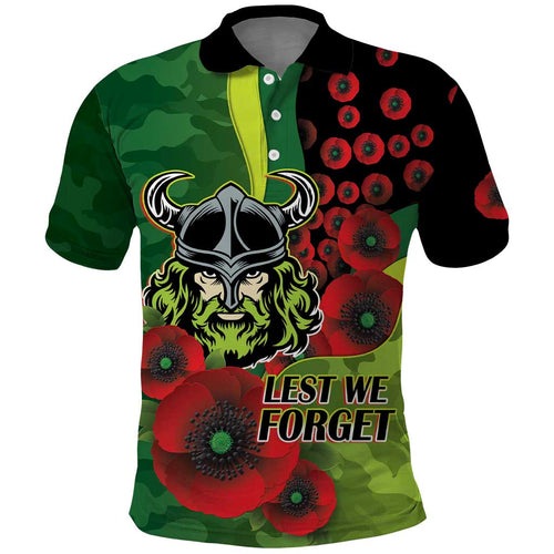 Canberra Raiders ANZAC Personalised Polo Shirt Lest We Forget Poppy Camo