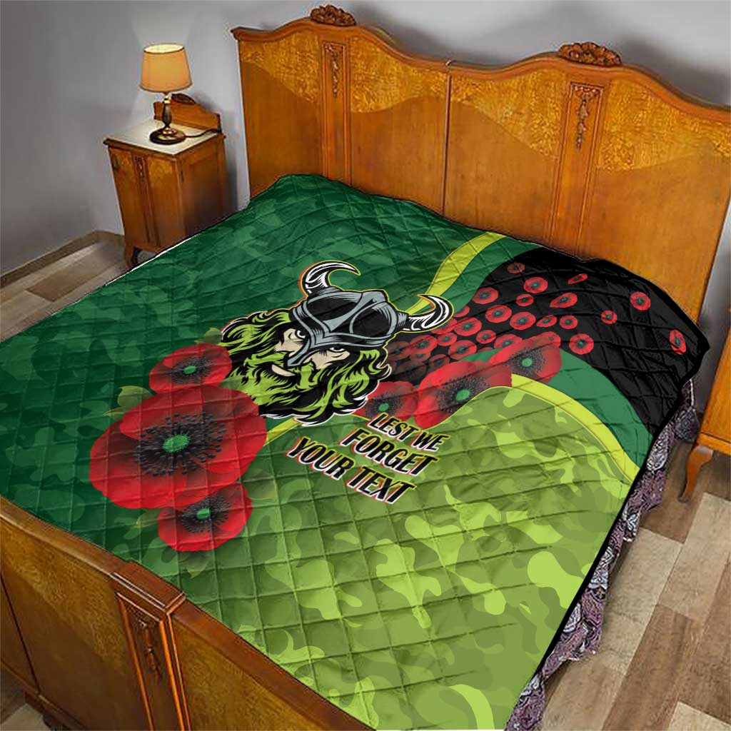 Canberra Raiders ANZAC Personalised Quilt Lest We Forget Poppy Camo