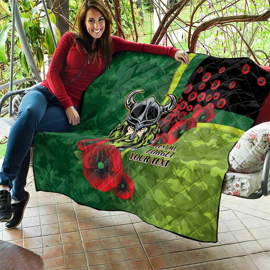 Canberra Raiders ANZAC Personalised Quilt Lest We Forget Poppy Camo