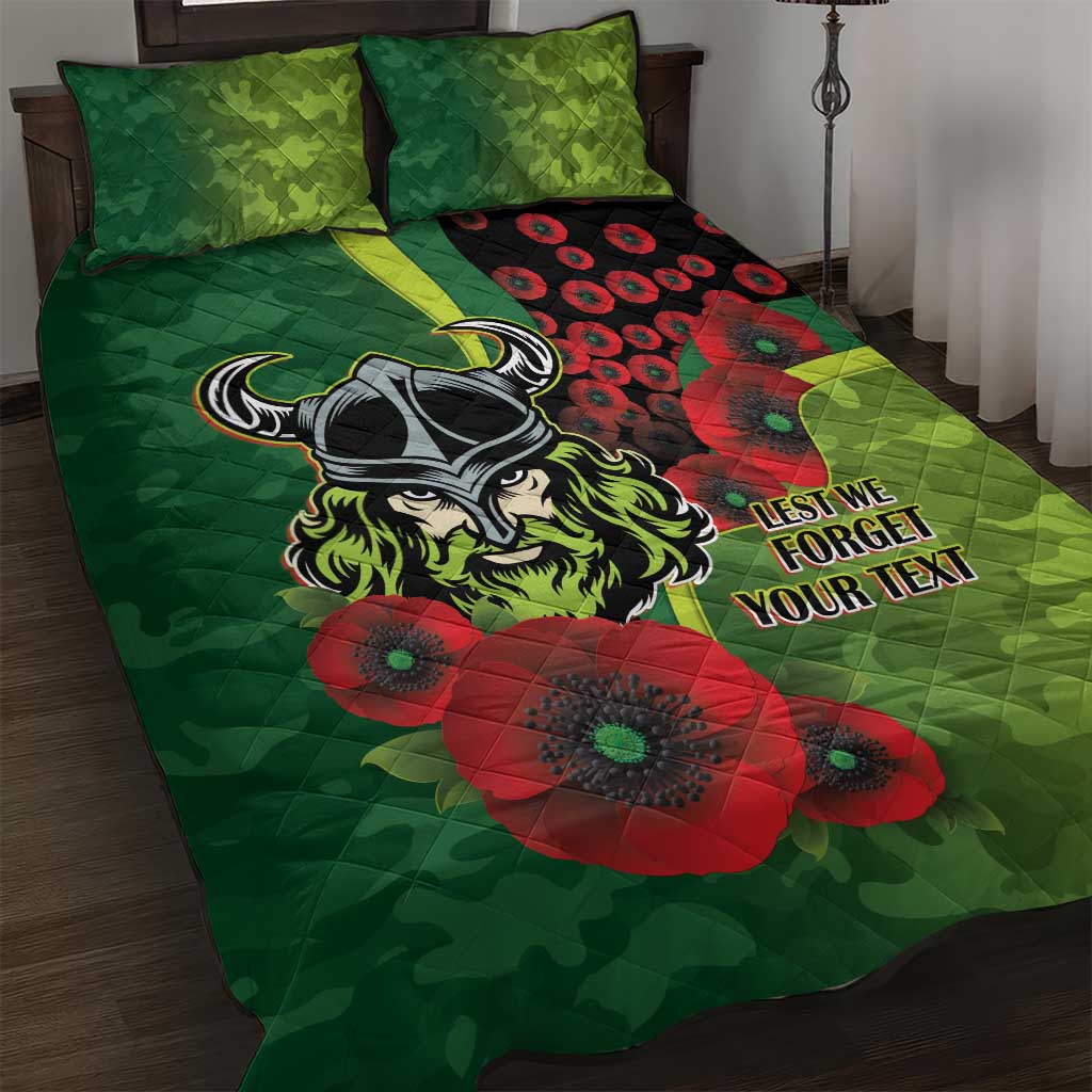 Canberra Raiders ANZAC Personalised Quilt Bed Set Lest We Forget Poppy Camo