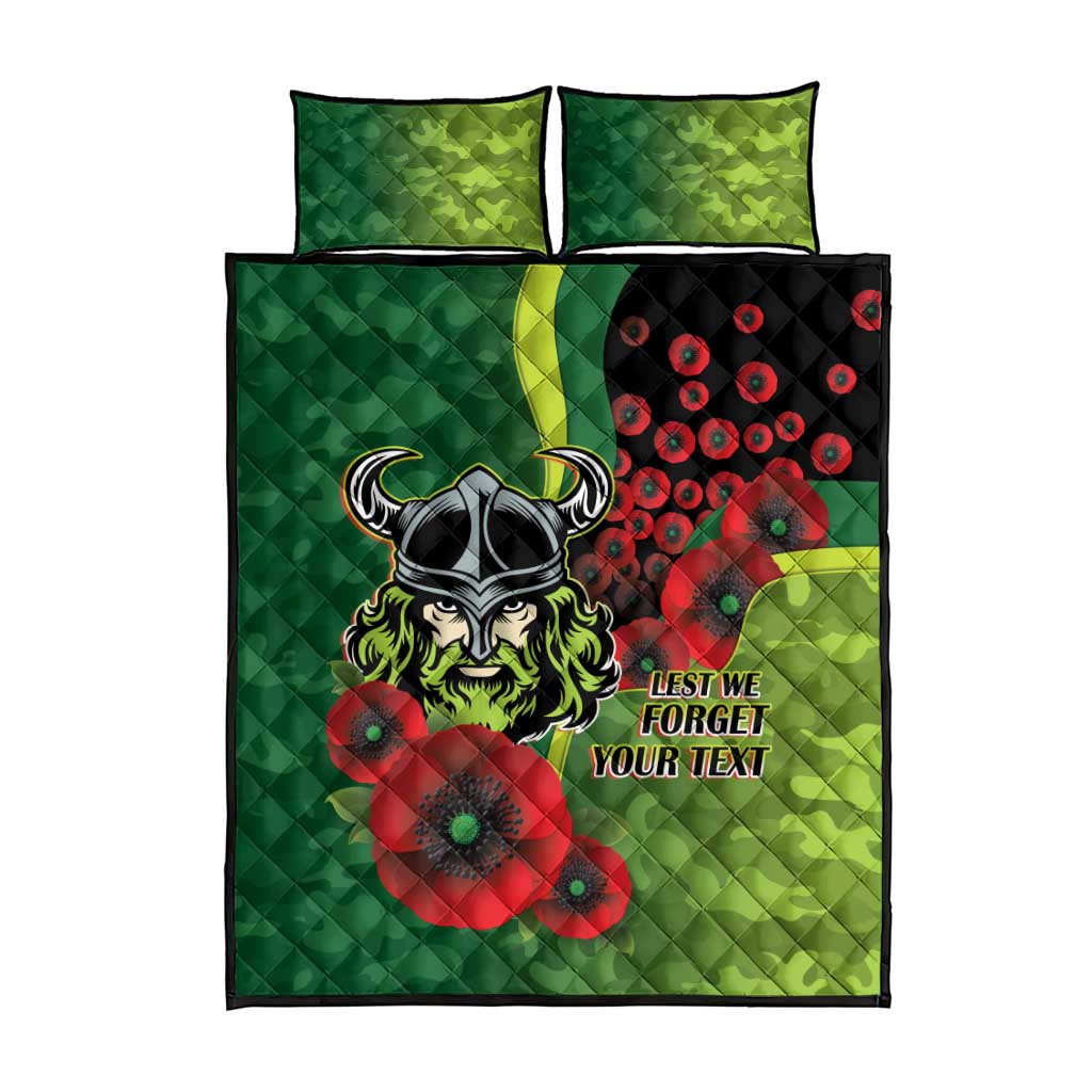 Canberra Raiders ANZAC Personalised Quilt Bed Set Lest We Forget Poppy Camo