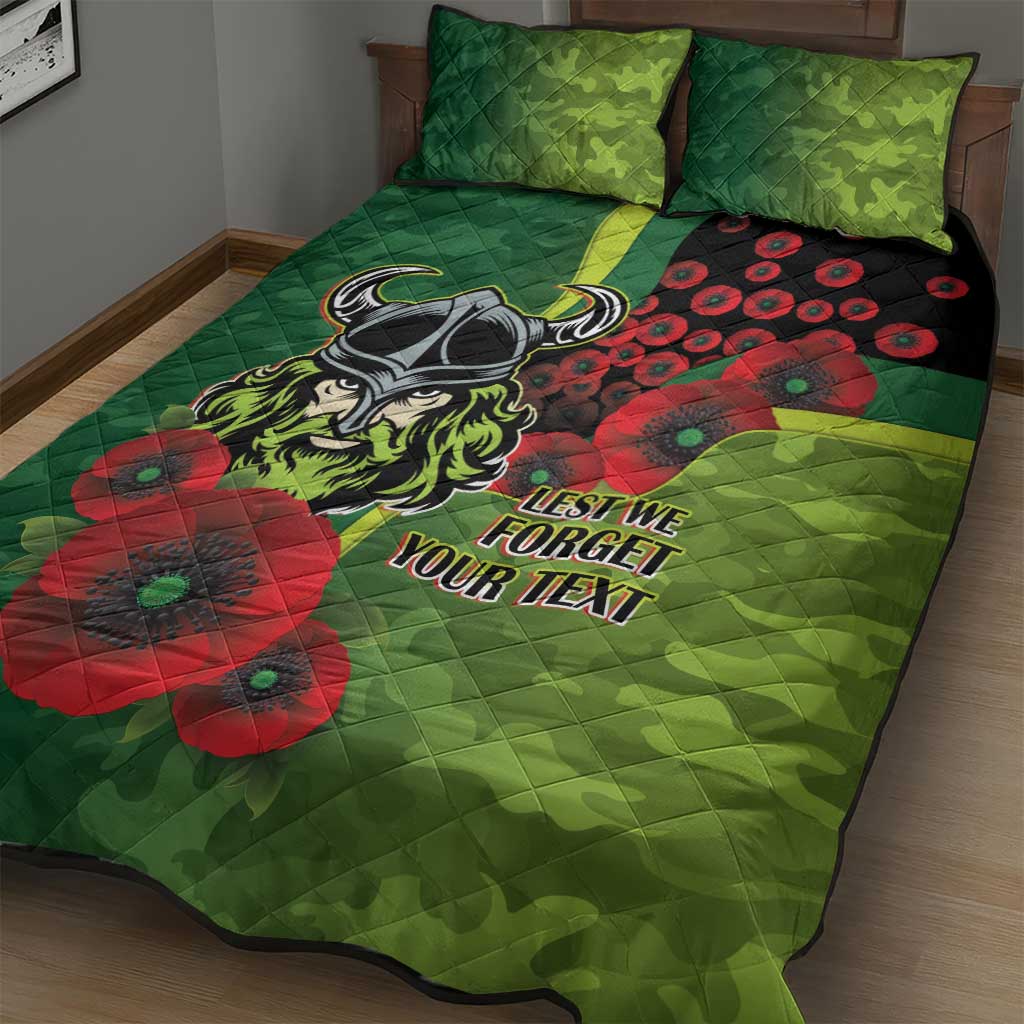 Canberra Raiders ANZAC Personalised Quilt Bed Set Lest We Forget Poppy Camo