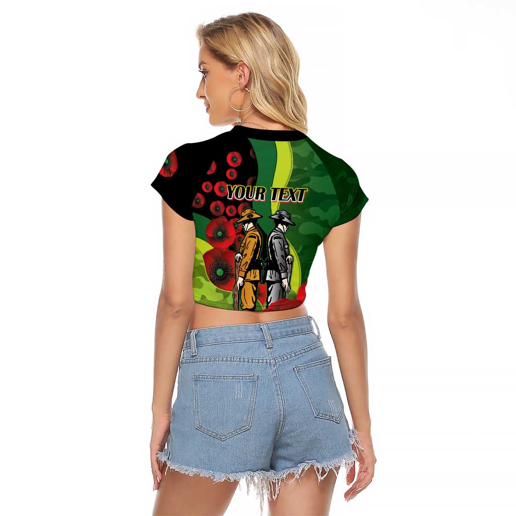 Canberra Raiders ANZAC Personalised Raglan Cropped T Shirt Lest We Forget Poppy Camo