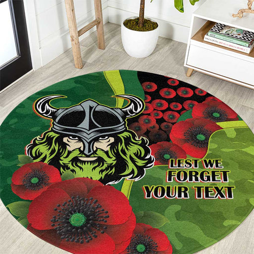 Canberra Raiders ANZAC Personalised Round Carpet Lest We Forget Poppy Camo
