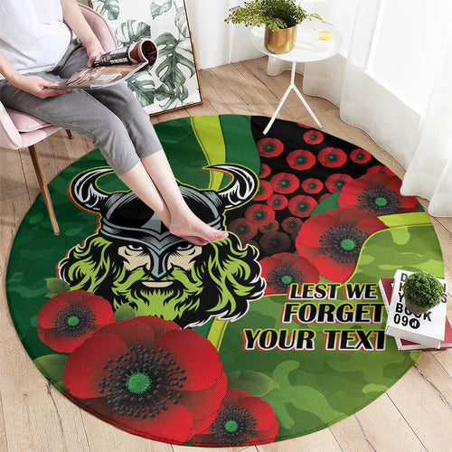Canberra Raiders ANZAC Personalised Round Carpet Lest We Forget Poppy Camo