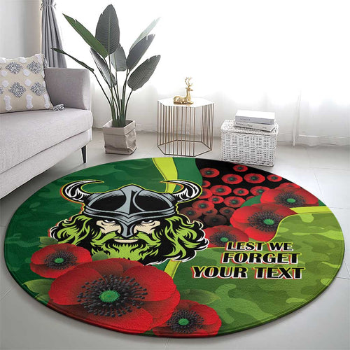 Canberra Raiders ANZAC Personalised Round Carpet Lest We Forget Poppy Camo