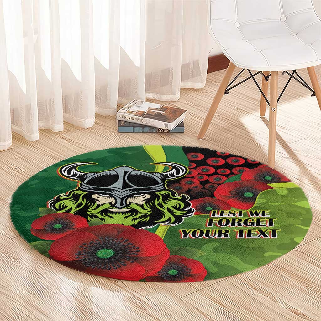 Canberra Raiders ANZAC Personalised Round Carpet Lest We Forget Poppy Camo