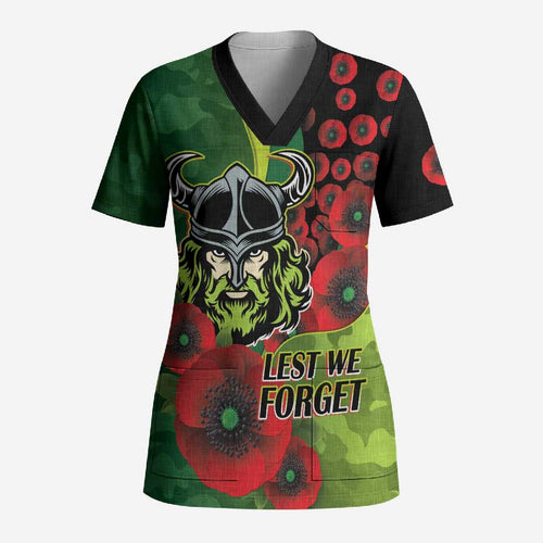 Canberra Raiders ANZAC Personalised Scrub Top Lest We Forget Poppy Camo