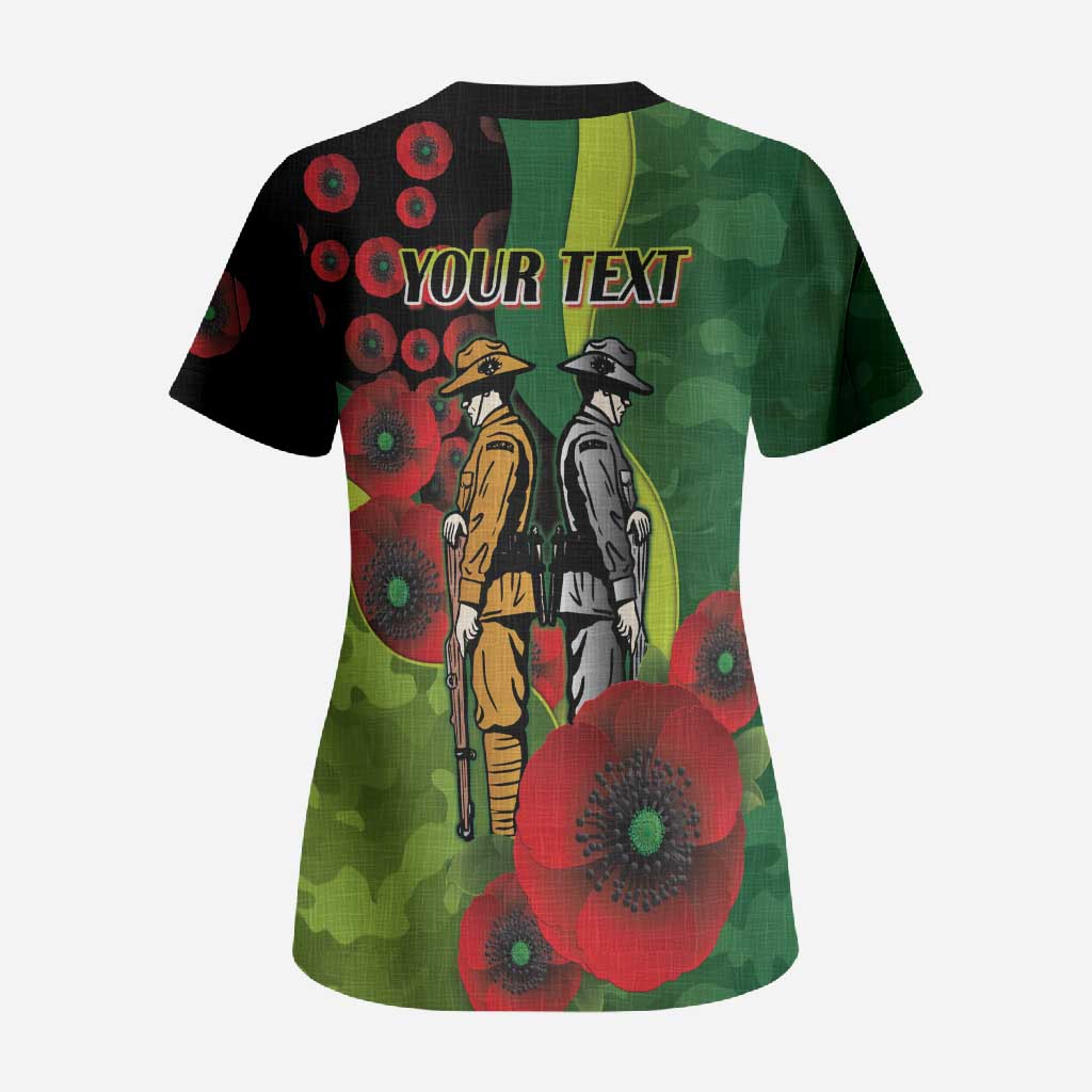 Canberra Raiders ANZAC Personalised Scrub Top Lest We Forget Poppy Camo