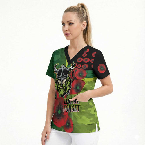 Canberra Raiders ANZAC Personalised Scrub Top Lest We Forget Poppy Camo