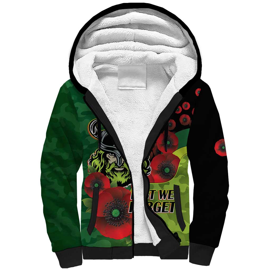 Canberra Raiders ANZAC Personalised Sherpa Hoodie Lest We Forget Poppy Camo
