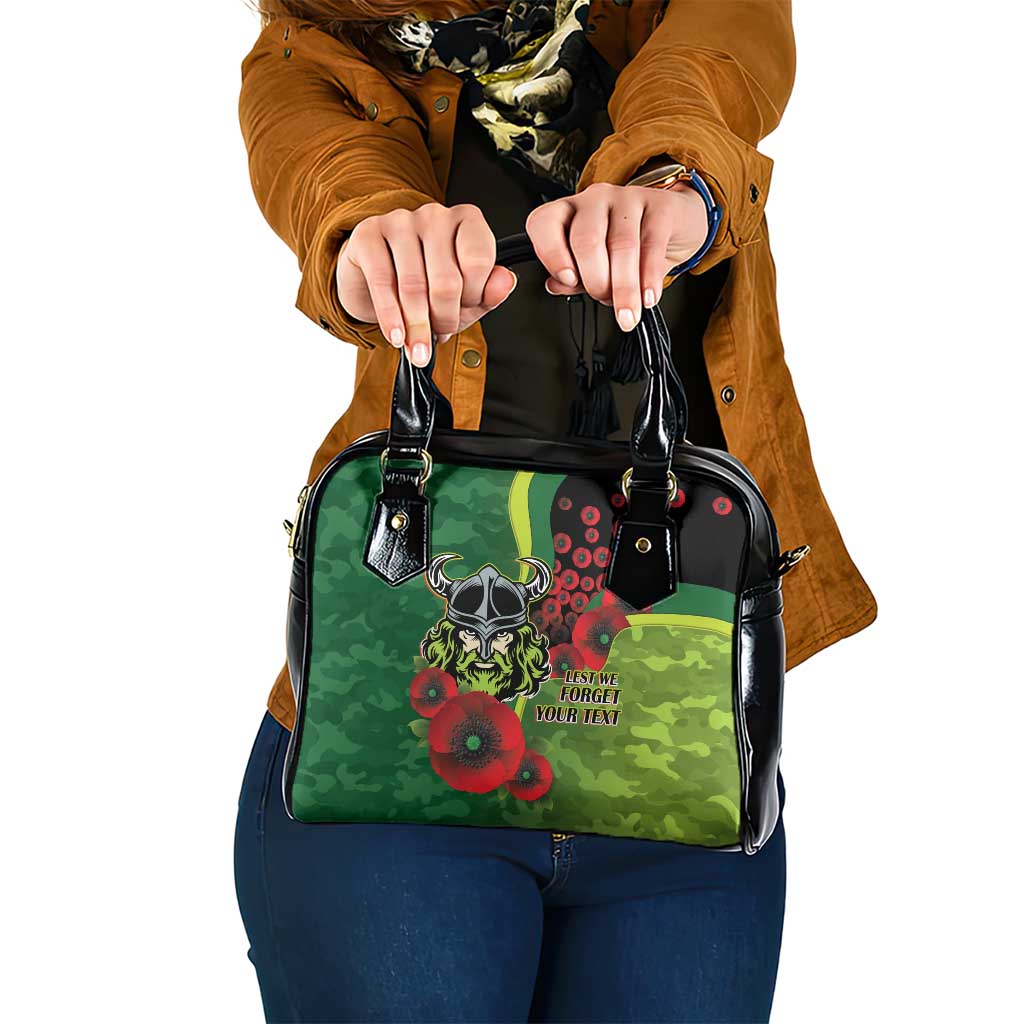 Canberra Raiders ANZAC Personalised Shoulder Handbag Lest We Forget Poppy Camo