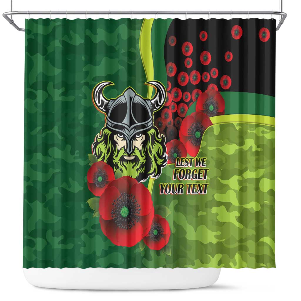 Canberra Raiders ANZAC Personalised Shower Curtain Lest We Forget Poppy Camo