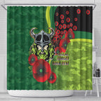 Canberra Raiders ANZAC Personalised Shower Curtain Lest We Forget Poppy Camo