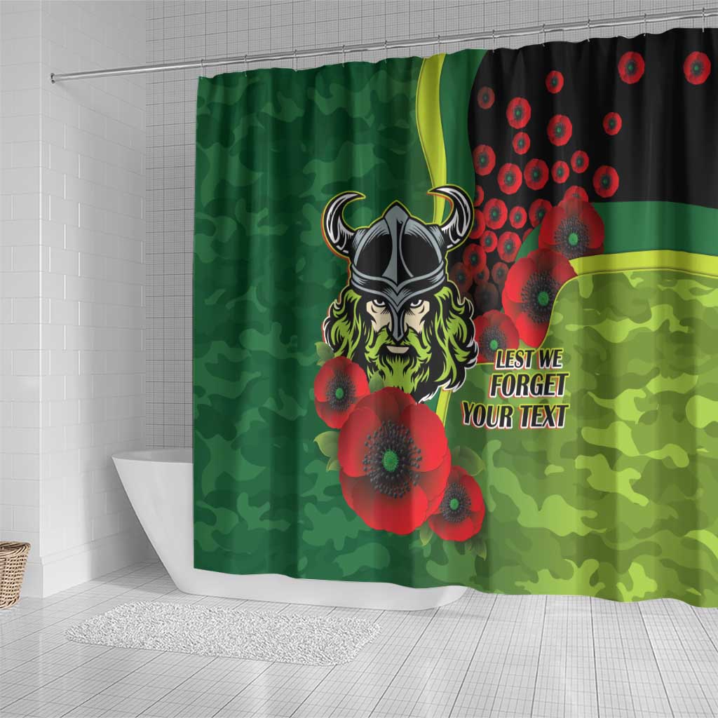 Canberra Raiders ANZAC Personalised Shower Curtain Lest We Forget Poppy Camo