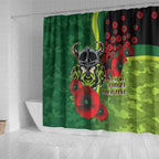 Canberra Raiders ANZAC Personalised Shower Curtain Lest We Forget Poppy Camo