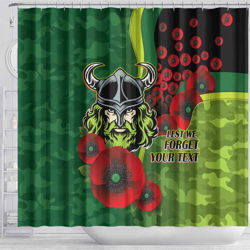 Canberra Raiders ANZAC Personalised Shower Curtain Lest We Forget Poppy Camo